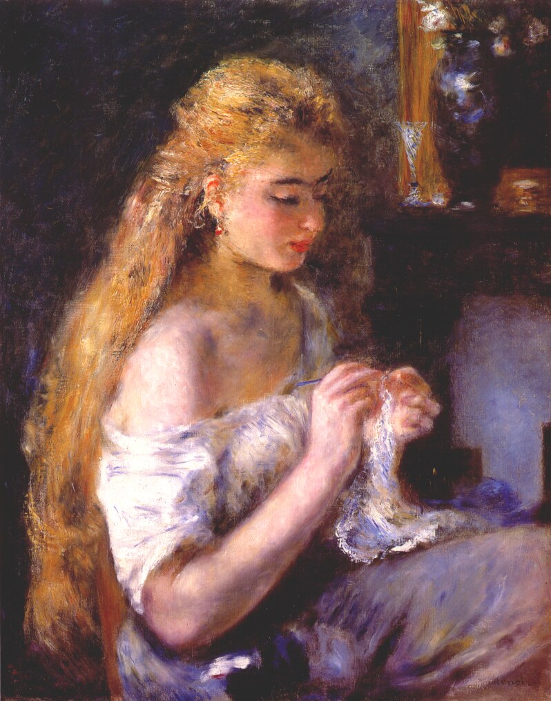Girl crocheting - Pierre-Auguste Renoir painting on canvas